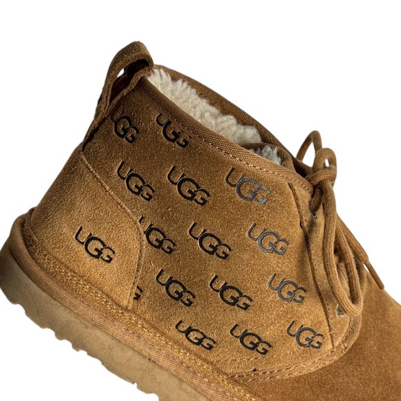 UGG Neumel Embossed All Over Logo Chukka Boots Chestnut Brown Suede MENS Size 10 - Picture 3 of 12